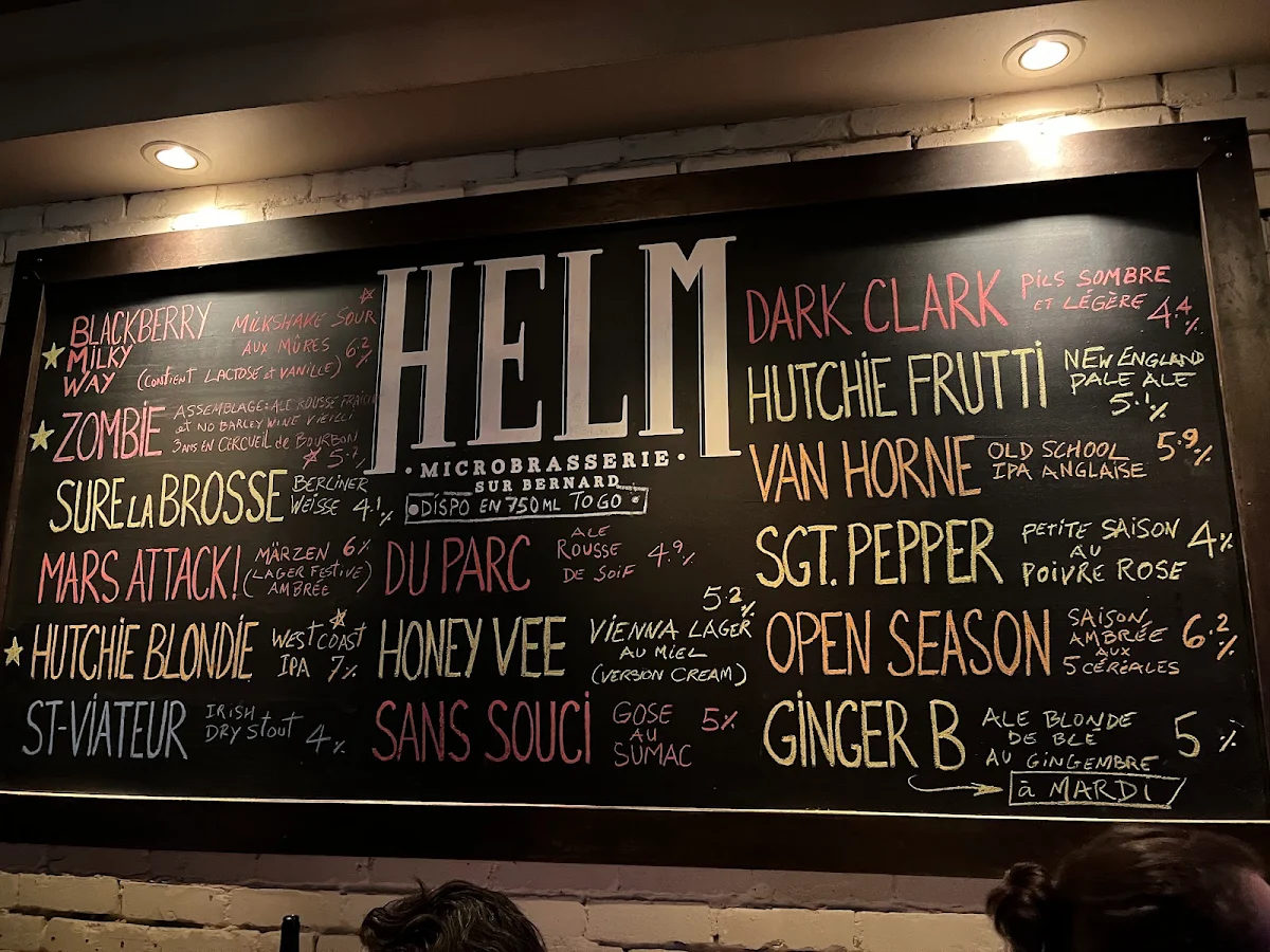 Menu, HELM - Microbrasserie sur Bernard