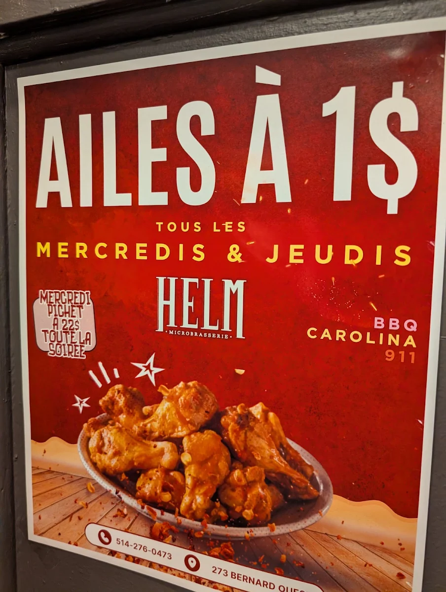 Menu, HELM - Microbrasserie sur Bernard