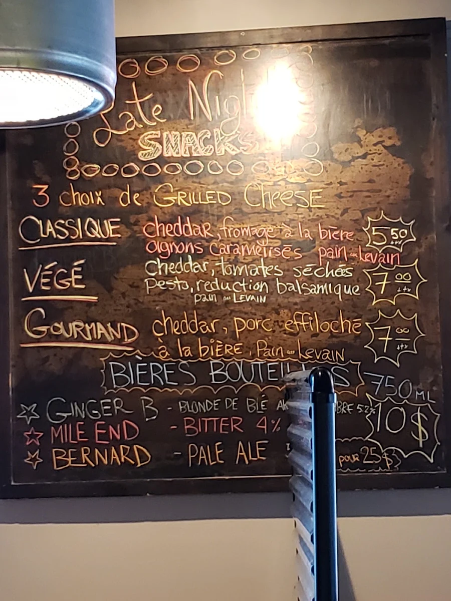 Menu, HELM - Microbrasserie sur Bernard