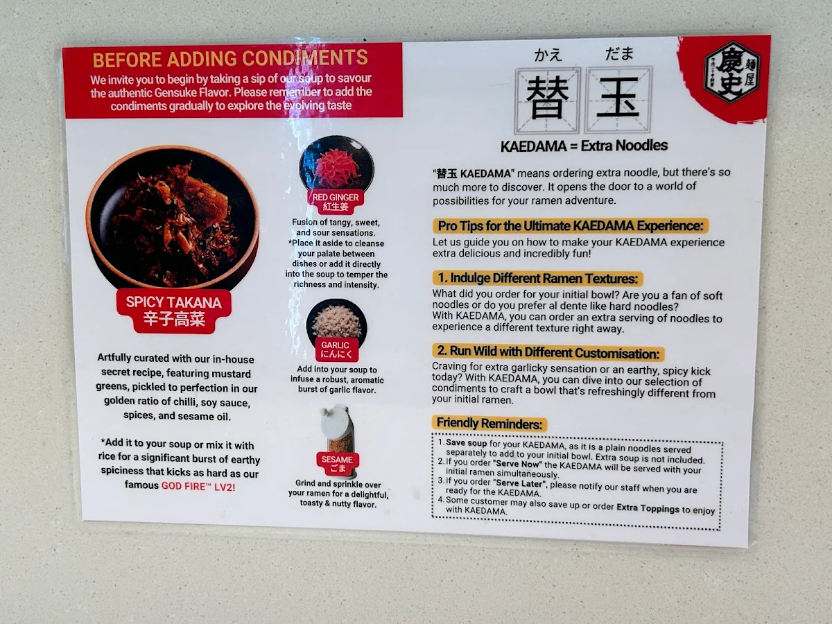 Menu, Hakata Gensuke Regent Place - Ramen Professional