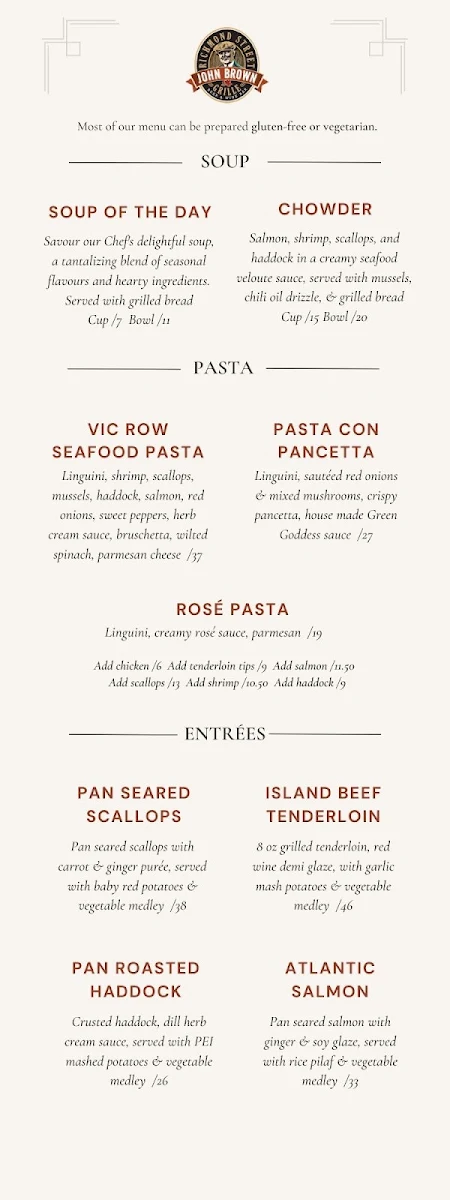 Menu, John Brown Richmond Street Grille
