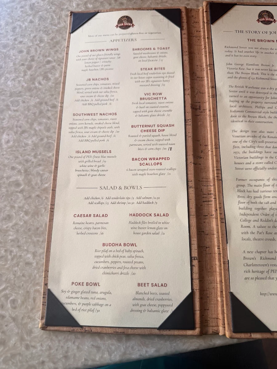 Menu, John Brown Richmond Street Grille