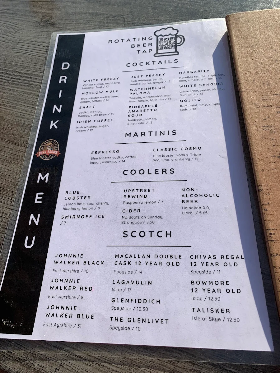 Menu, John Brown Richmond Street Grille
