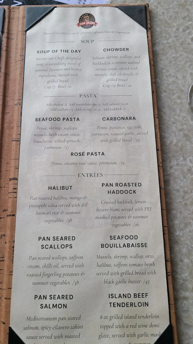 Menu, John Brown Richmond Street Grille