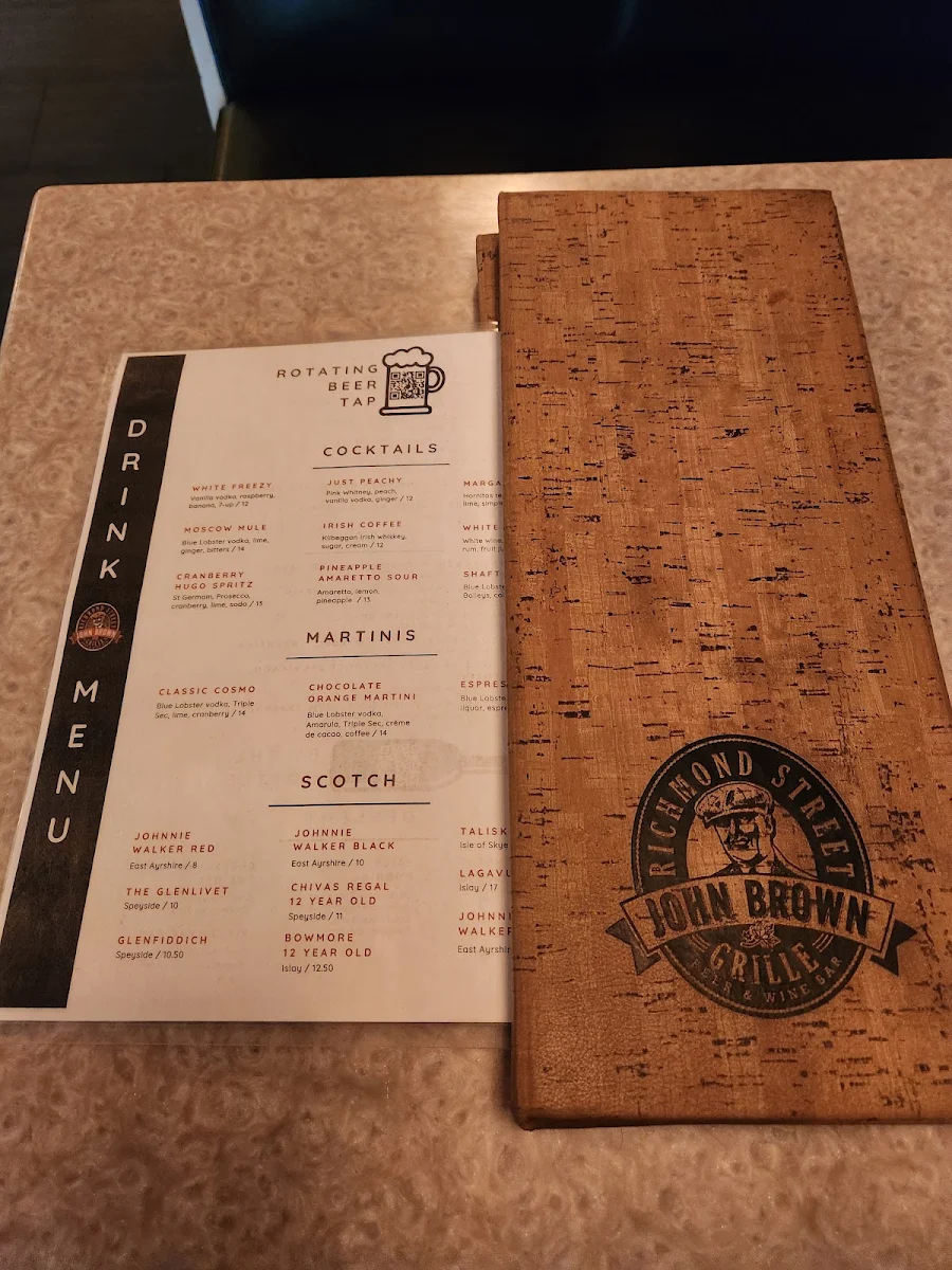 Menu, John Brown Richmond Street Grille