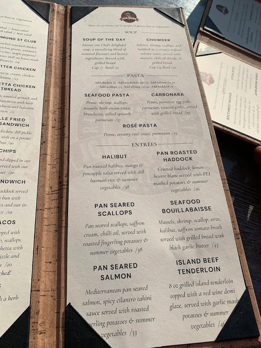 Menu, John Brown Richmond Street Grille
