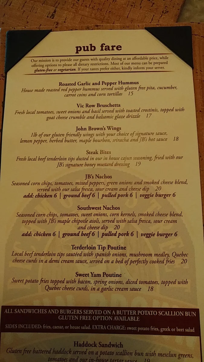 Menu, John Brown Richmond Street Grille