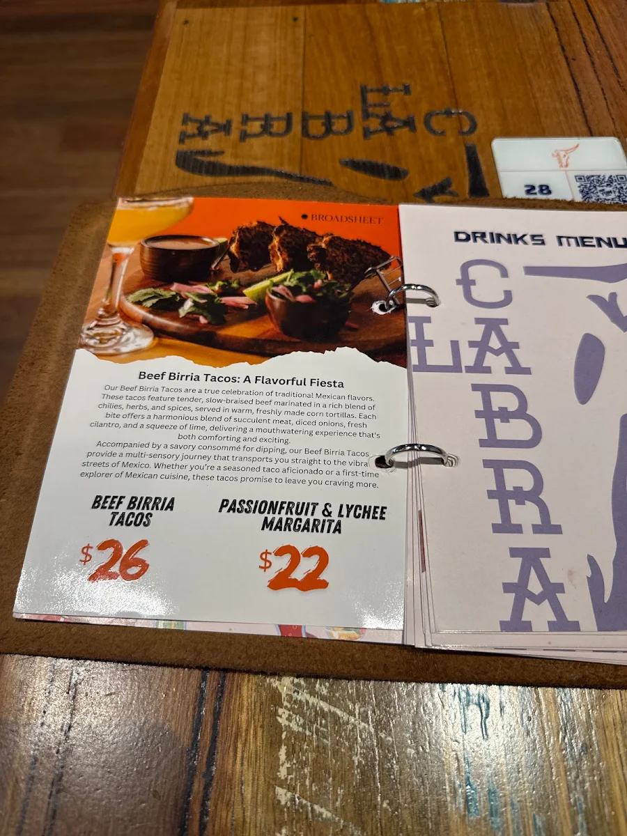 Menu, La Cabra Mexican St Kilda
