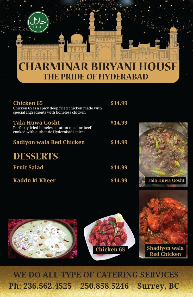 Menu, CHARMINAR BIRYANI HOUSE