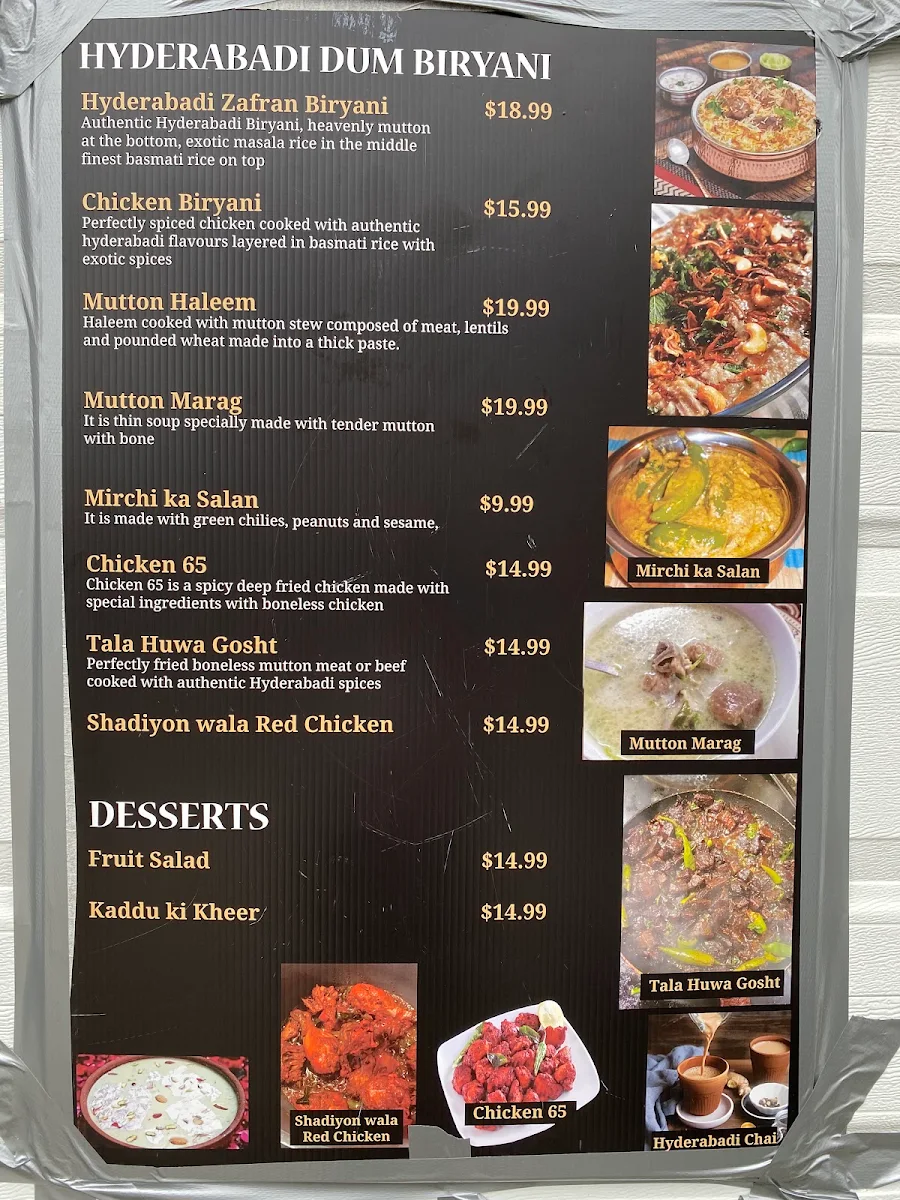 Menu, CHARMINAR BIRYANI HOUSE
