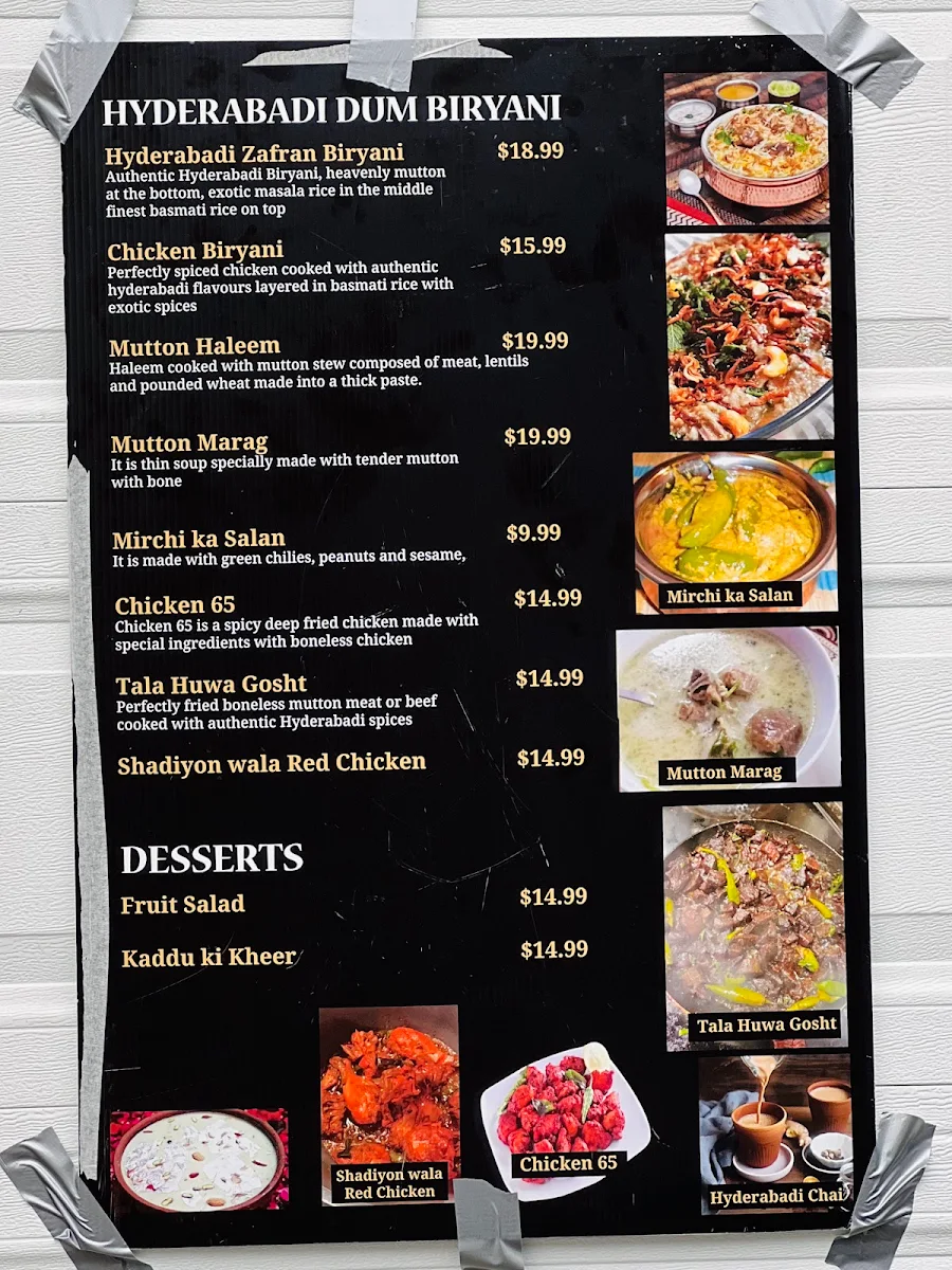 Menu, CHARMINAR BIRYANI HOUSE