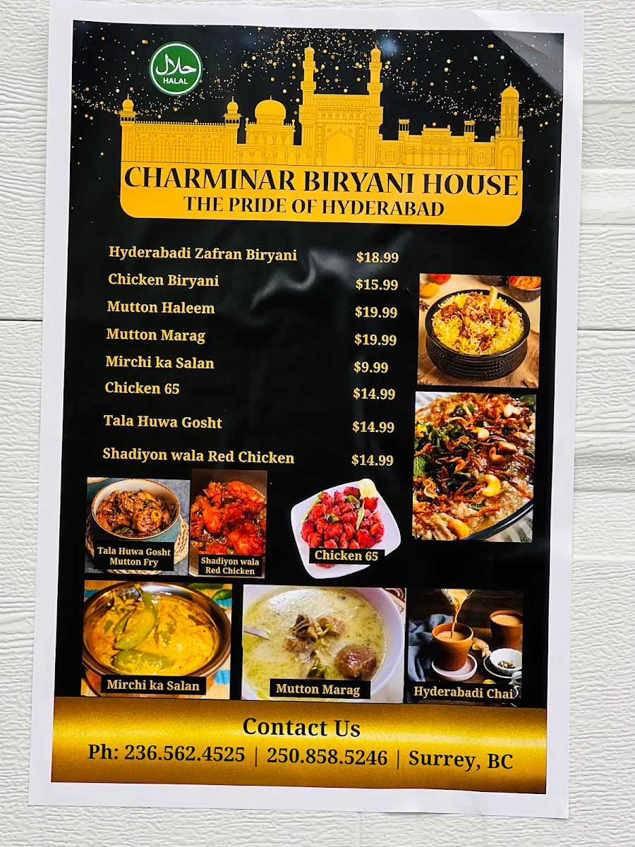 Menu, CHARMINAR BIRYANI HOUSE