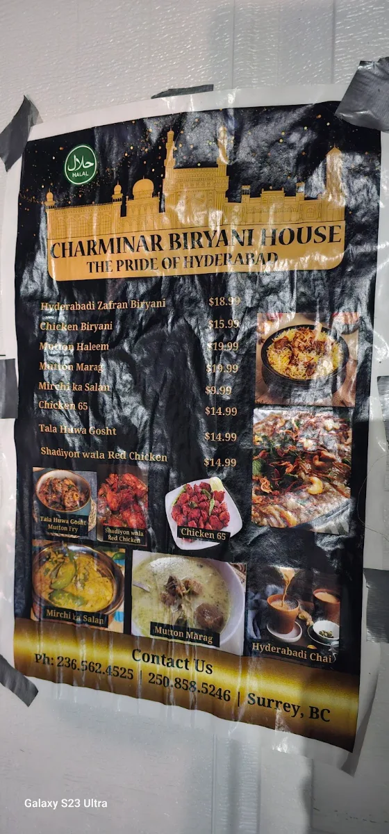 Menu, CHARMINAR BIRYANI HOUSE