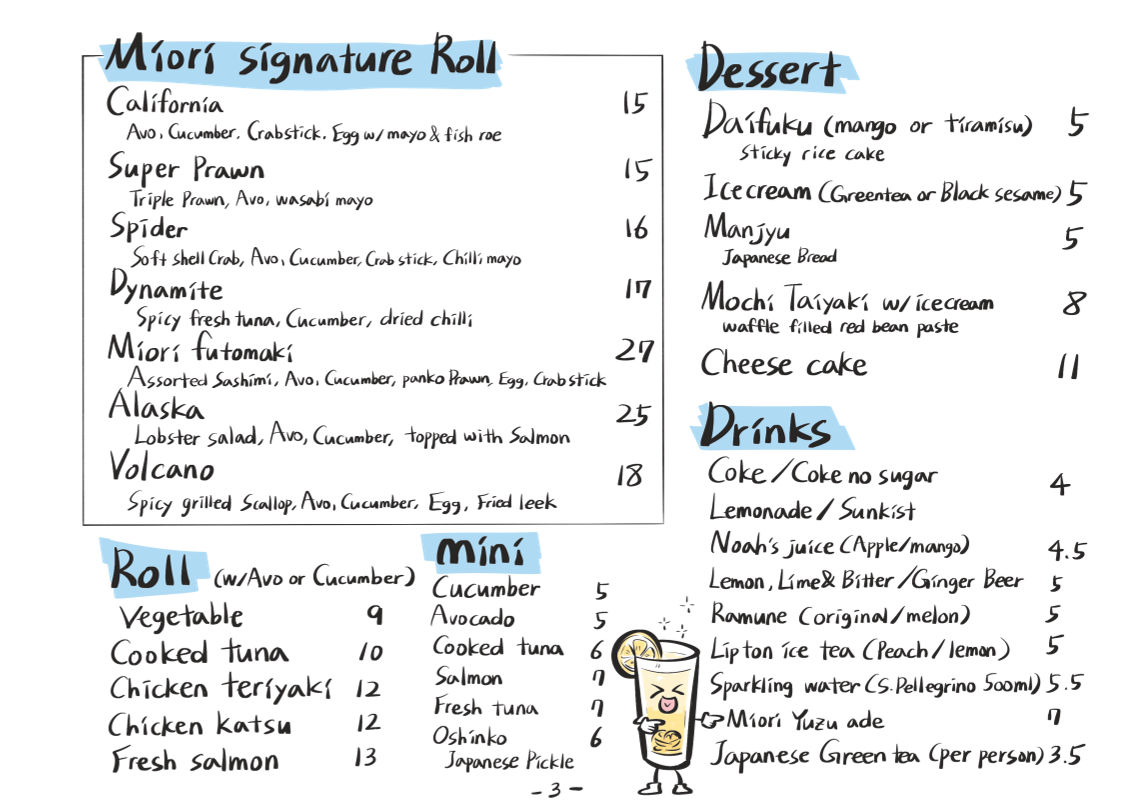 Menu, Miori japanese Restaurant