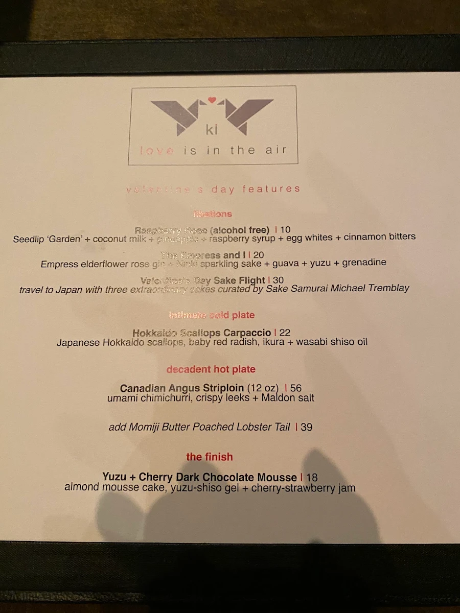 Menu, Ki Modern Japanese + Bar