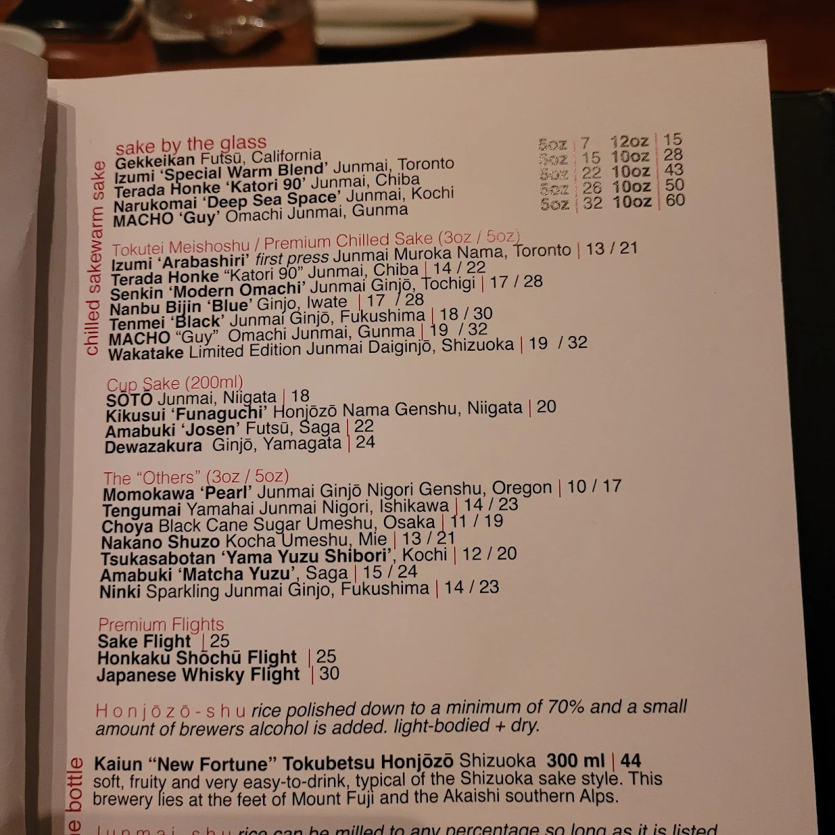 Menu, Ki Modern Japanese + Bar