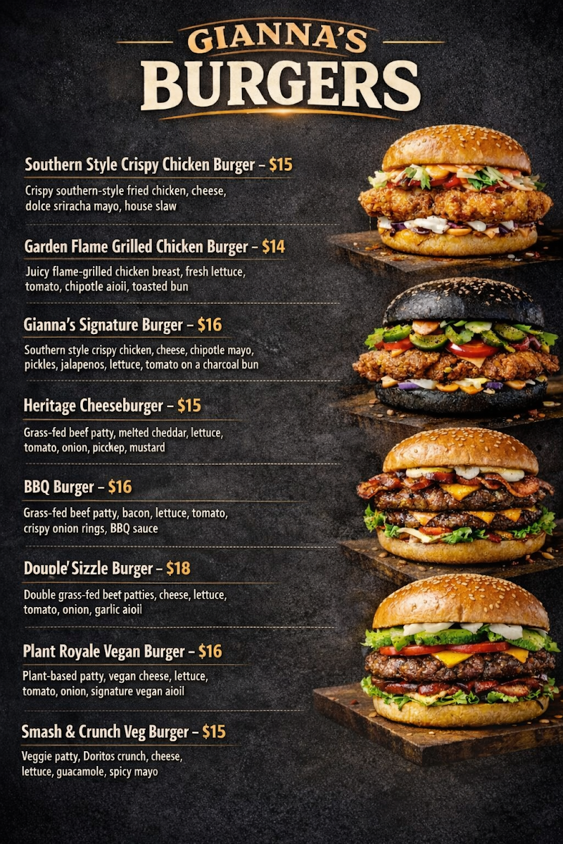 Menu, Gianna’s bar&grill