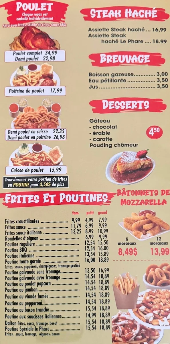Menu, Pizza Le phare