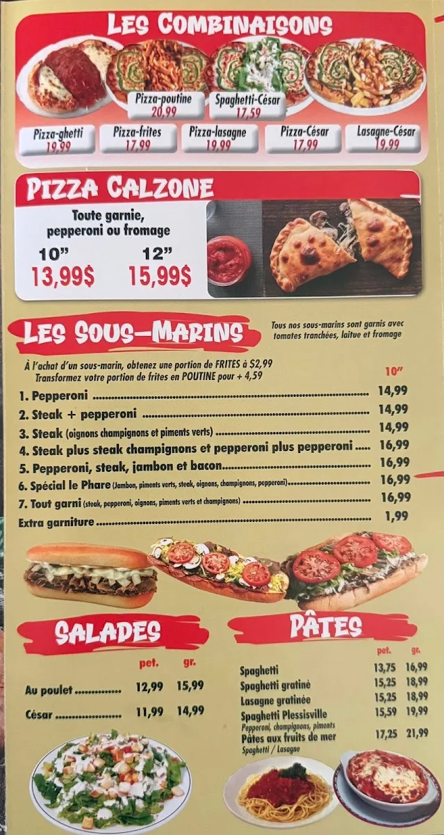 Menu, Pizza Le phare