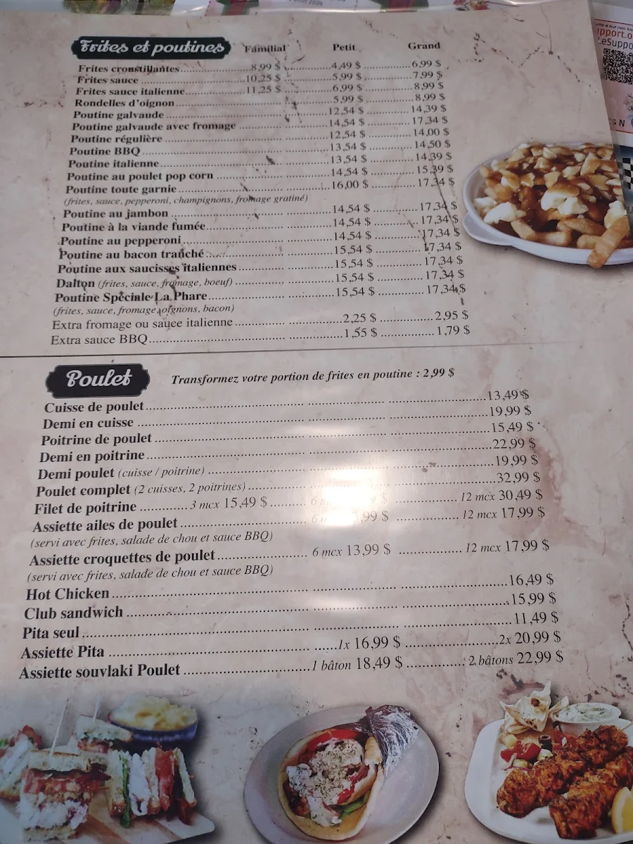 Menu, Pizza Le phare