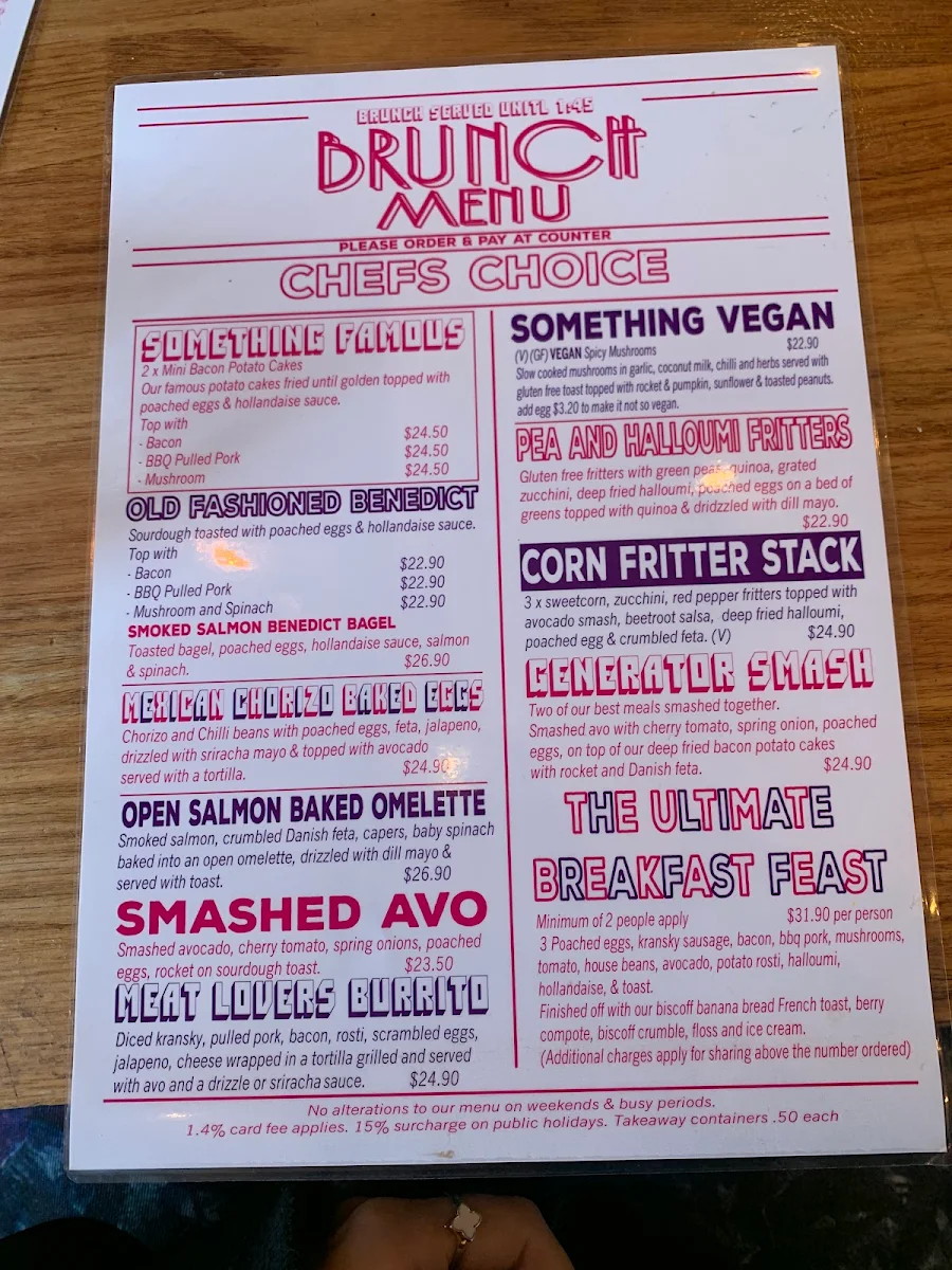 Menu, The Generator Urban Eatery