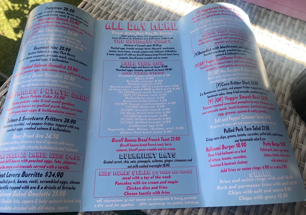 Menu, The Generator Urban Eatery