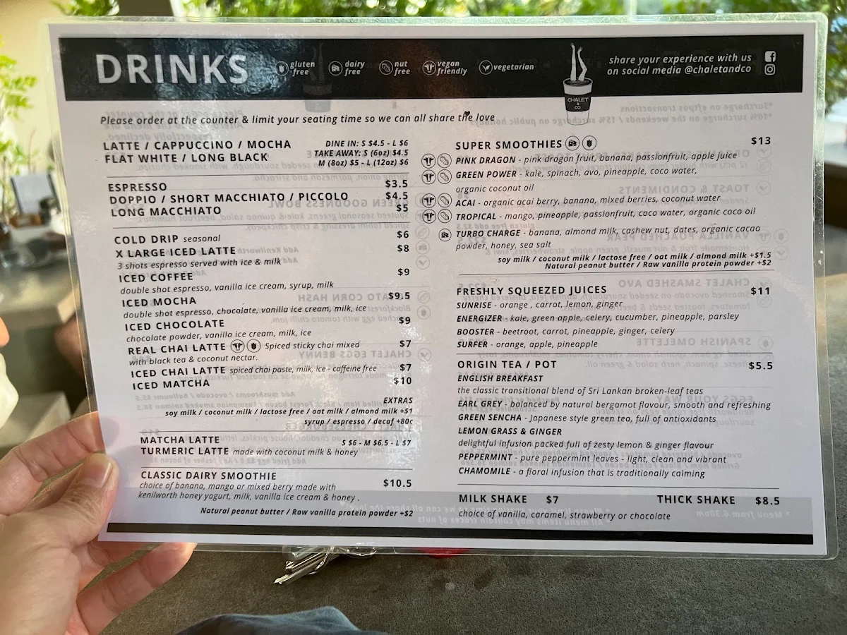 Menu, Chalet & Co