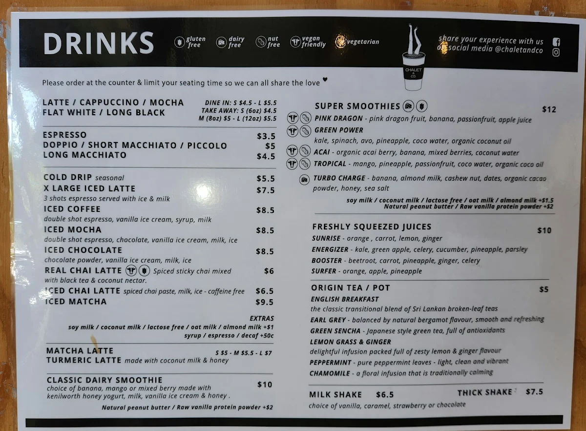 Menu, Chalet & Co