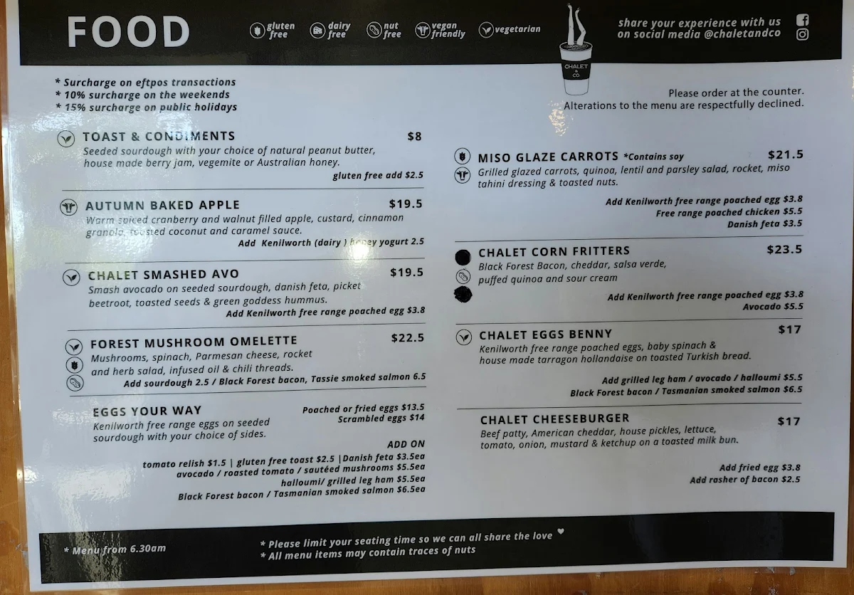 Menu, Chalet & Co