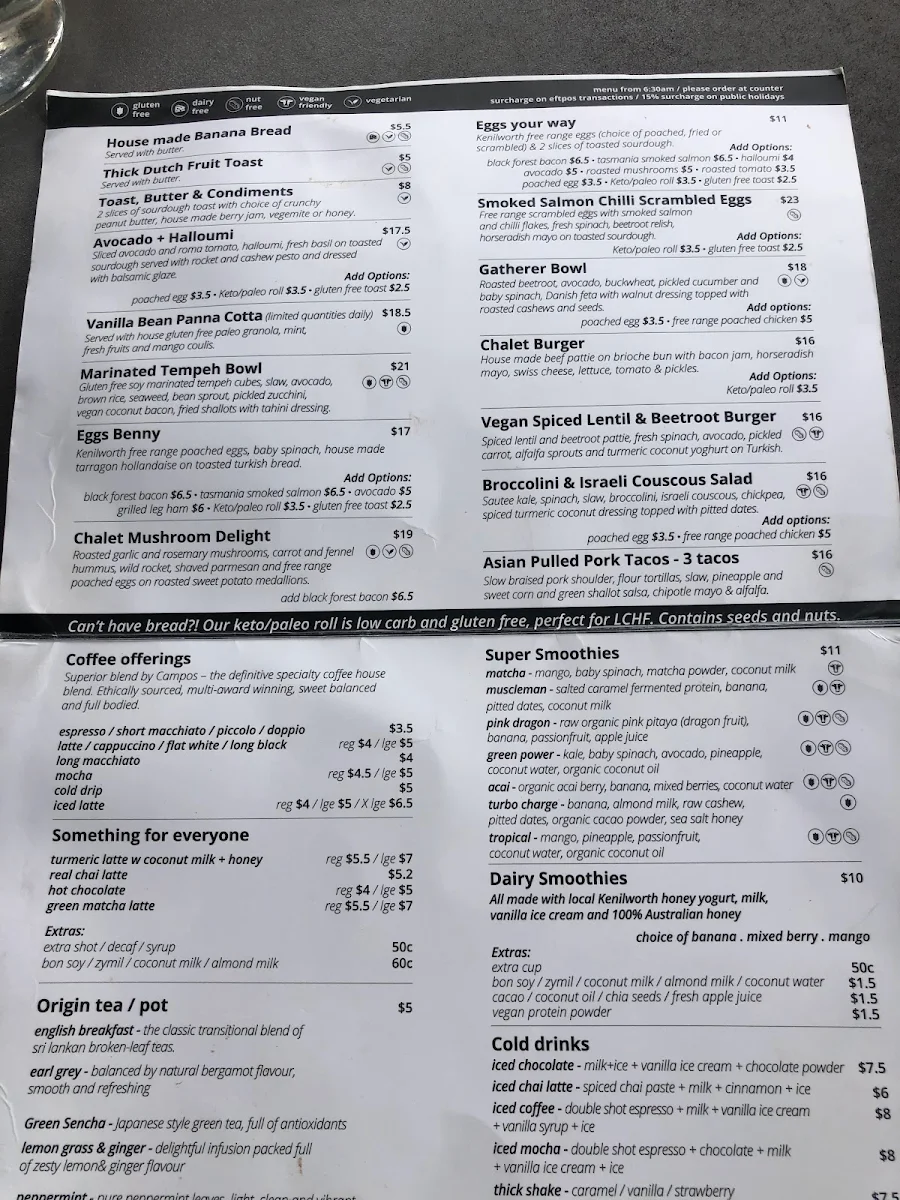 Menu, Chalet & Co