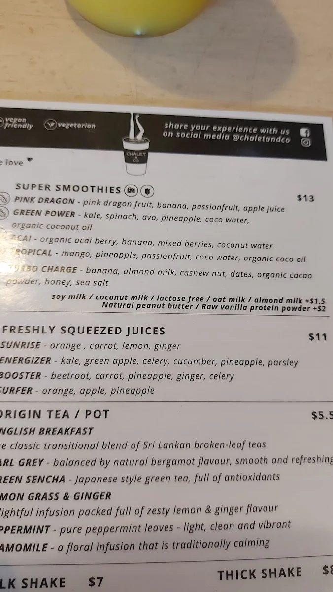 Menu, Chalet & Co