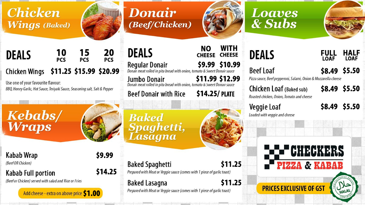 Menu, Checkers Pizza & Kabab (Whyte Ave. Branch)
