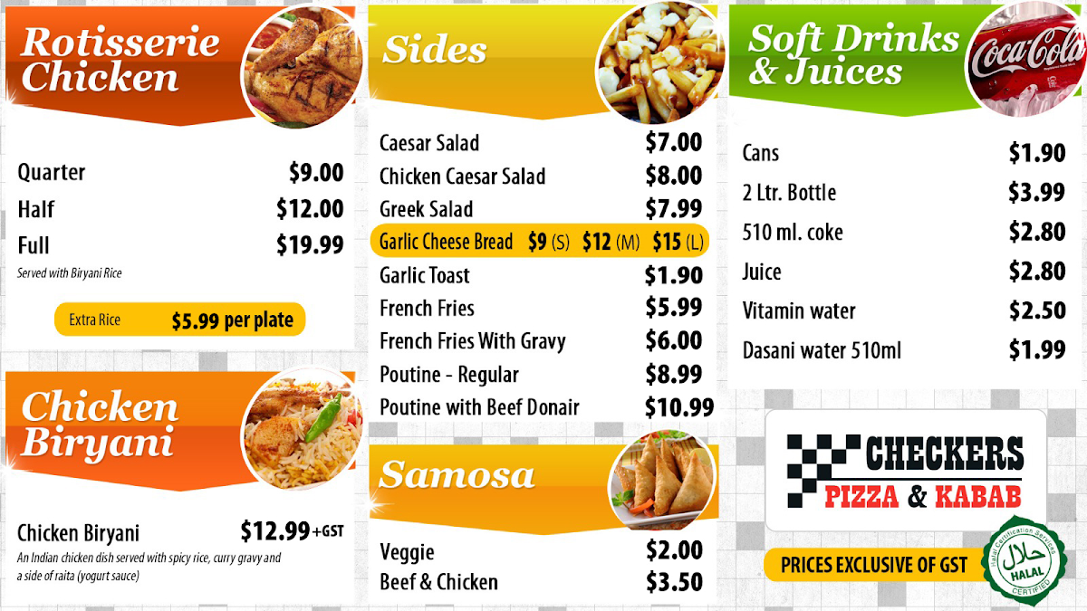 Menu, Checkers Pizza & Kabab (Whyte Ave. Branch)