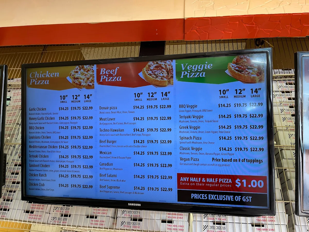Menu, Checkers Pizza & Kabab (Whyte Ave. Branch)