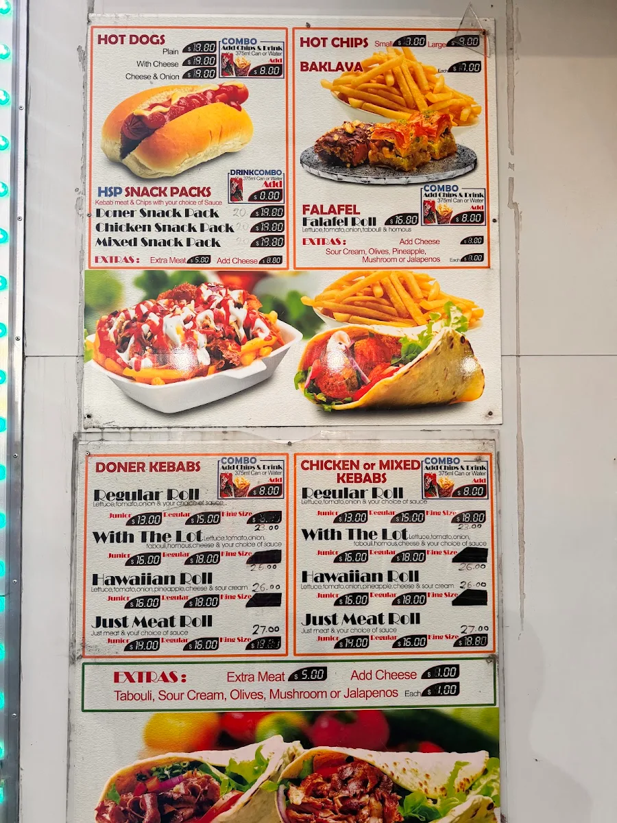 Menu, Fresh Cut Kebab Van Dapto