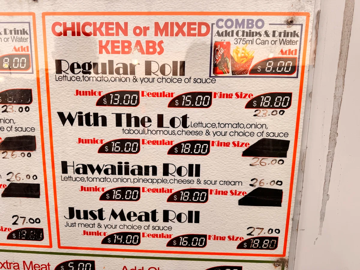 Menu, Fresh Cut Kebab Van Dapto