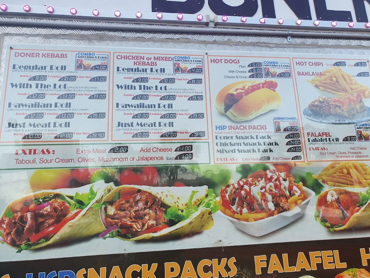 Menu, Fresh Cut Kebab Van Dapto