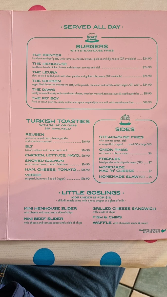 Menu, The Wayzgoose Diner