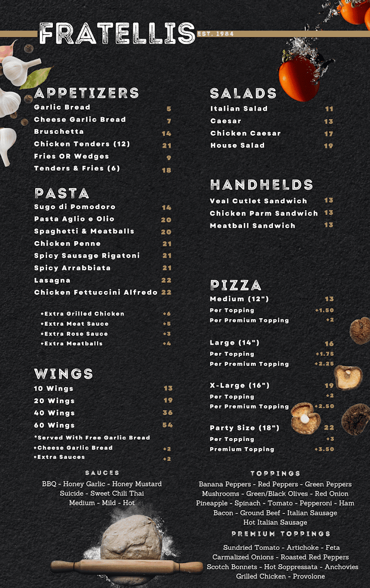 Menu, Fratelli’s