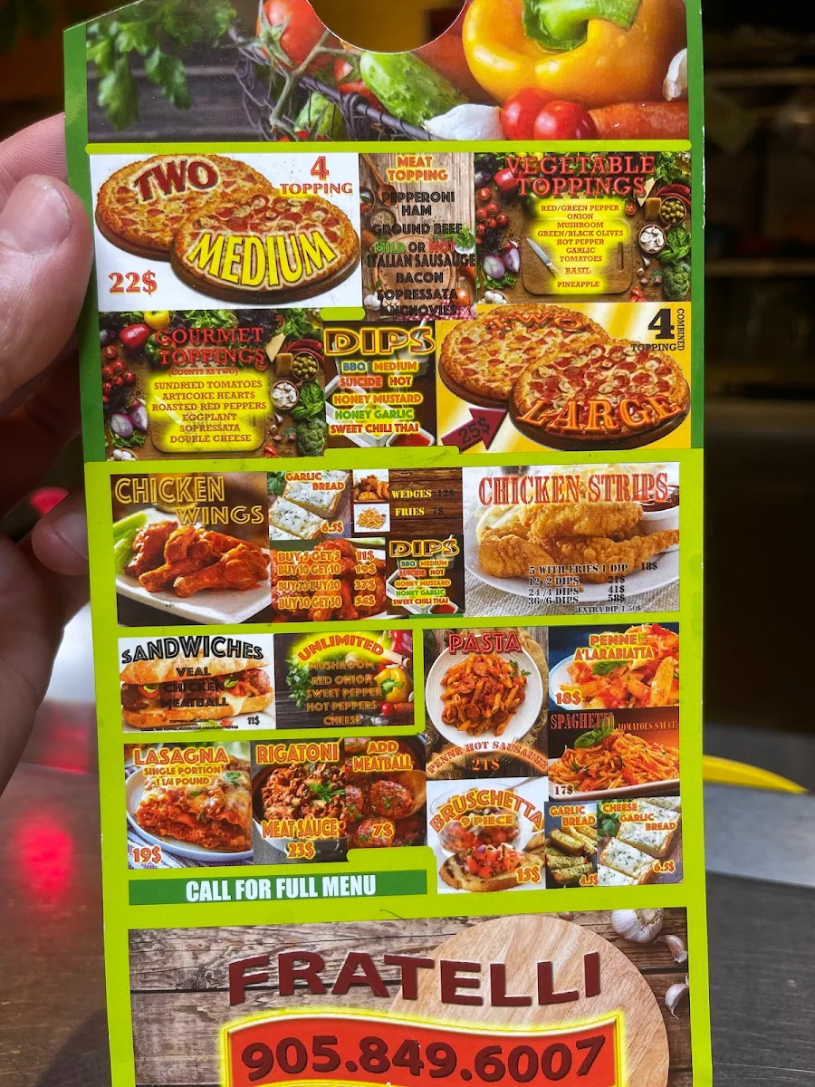 Menu, Fratelli’s