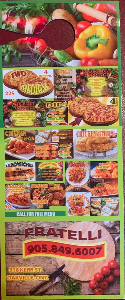 Menu, Fratelli’s