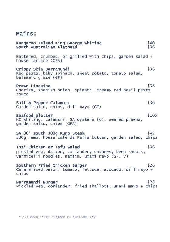 Menu, Flying Fish