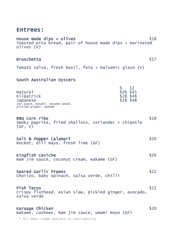 Menu, Flying Fish