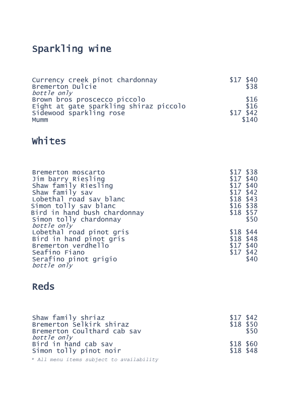 Menu, Flying Fish