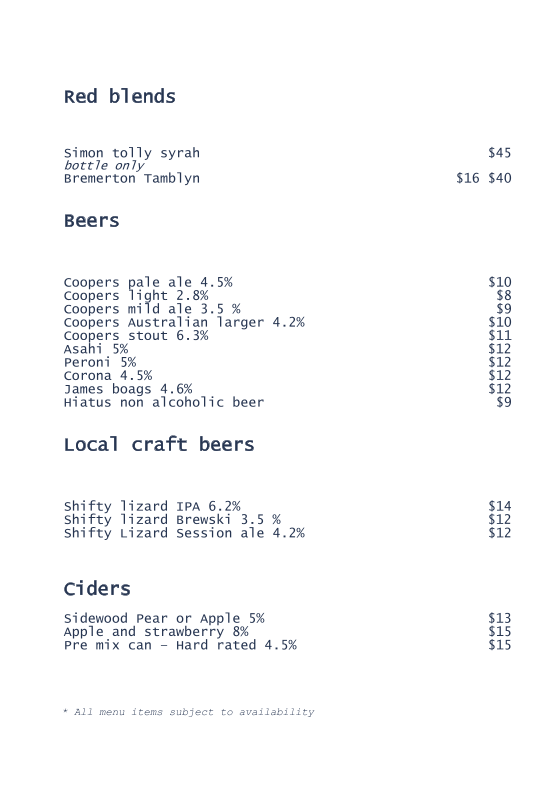 Menu, Flying Fish