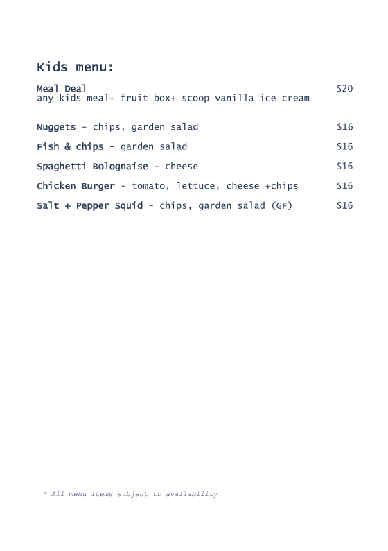 Menu, Flying Fish