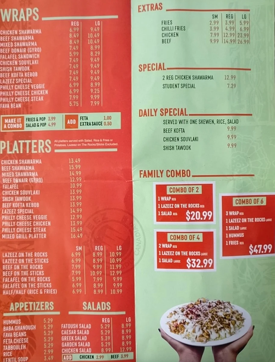 Menu, Lazeez Shawarma