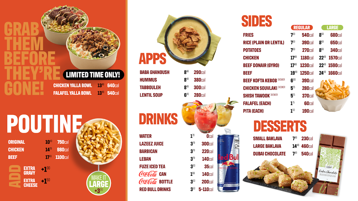 Menu, Lazeez Shawarma