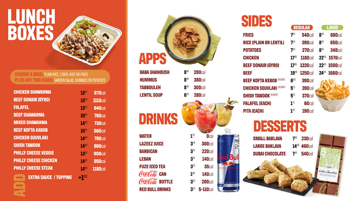 Menu, Lazeez Shawarma