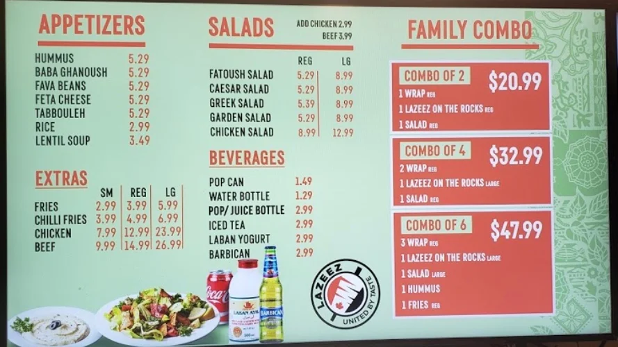 Menu, Lazeez Shawarma